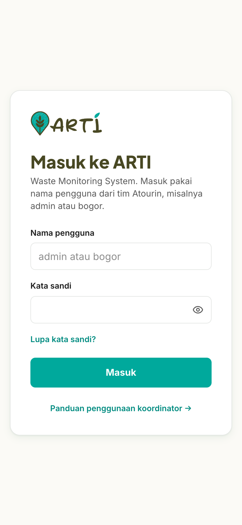 Tangkapan layar Masuk ke aplikasi