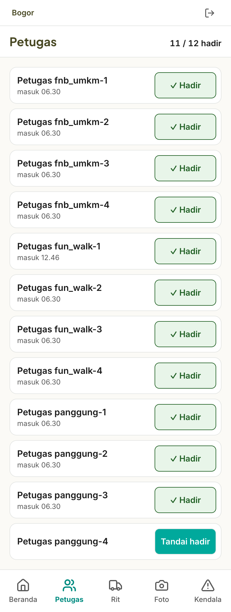 Tangkapan layar Petugas (absensi)
