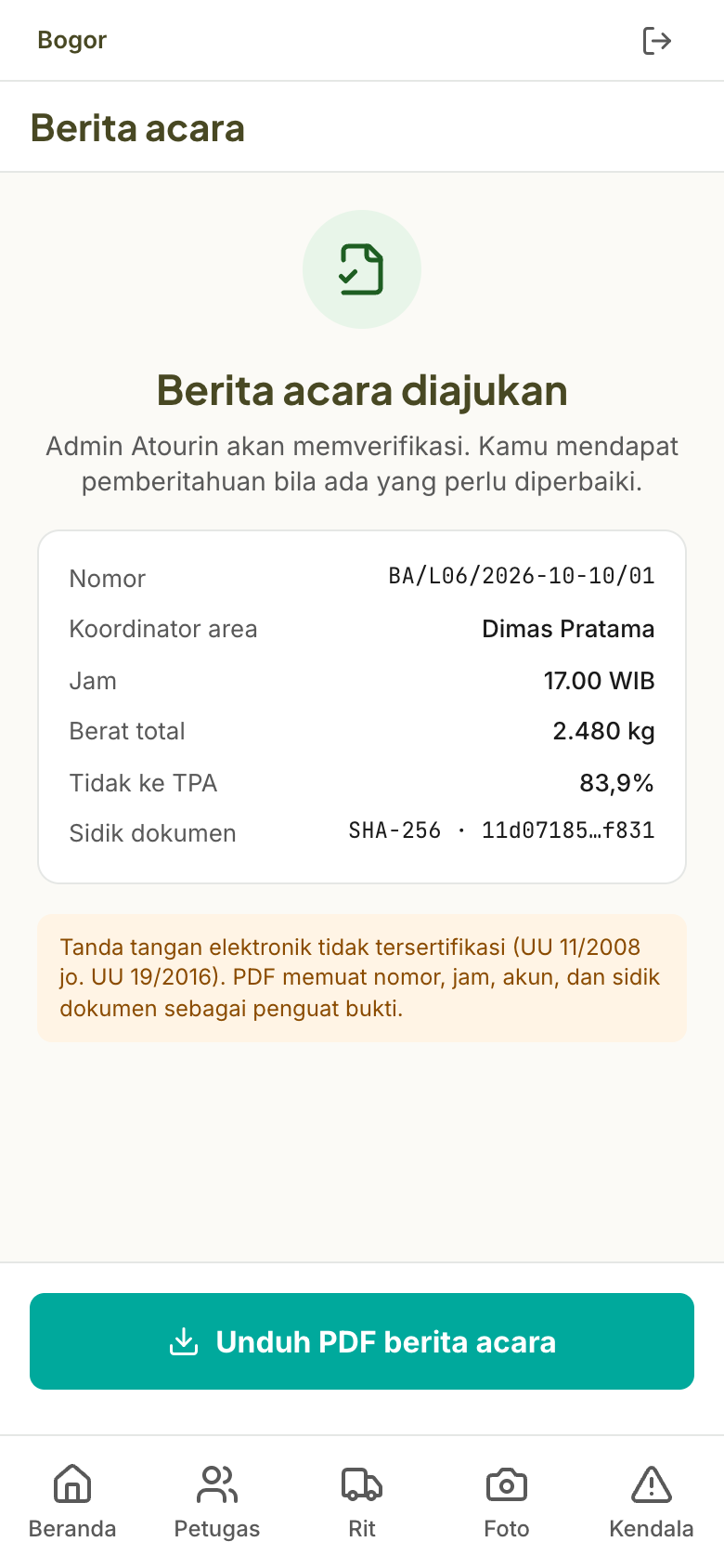 Tangkapan layar Berita acara