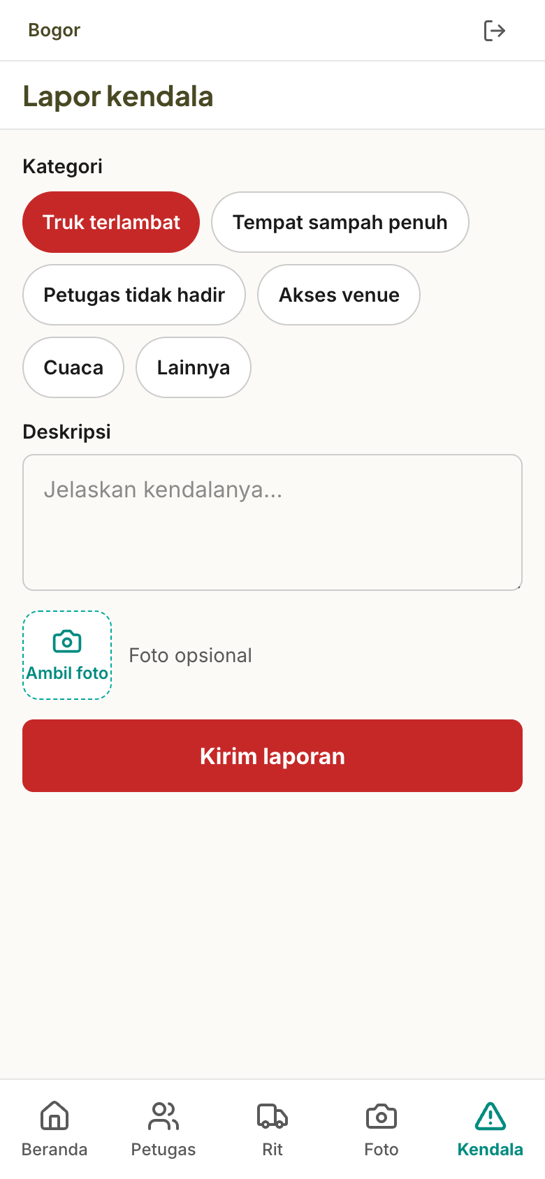 Tangkapan layar Lapor kendala